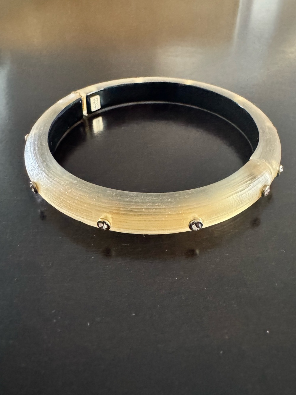 Alexis Bittar Lucite Crystal Studded Hinged Bangle Bracelet Taupe 9.5”